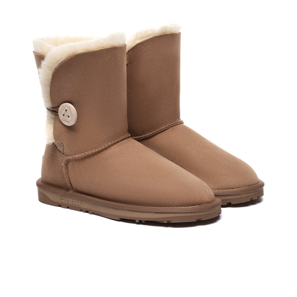 Premium Short Button Classic Sheepskin Boots