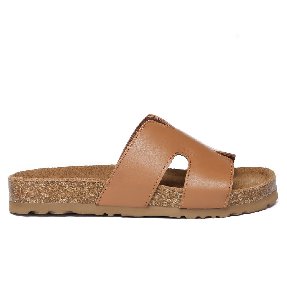 Women Cork Style Leather Slides