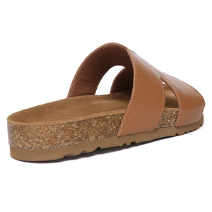Women Cork Style Leather Slides