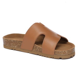 Women Cork Style Leather Slides