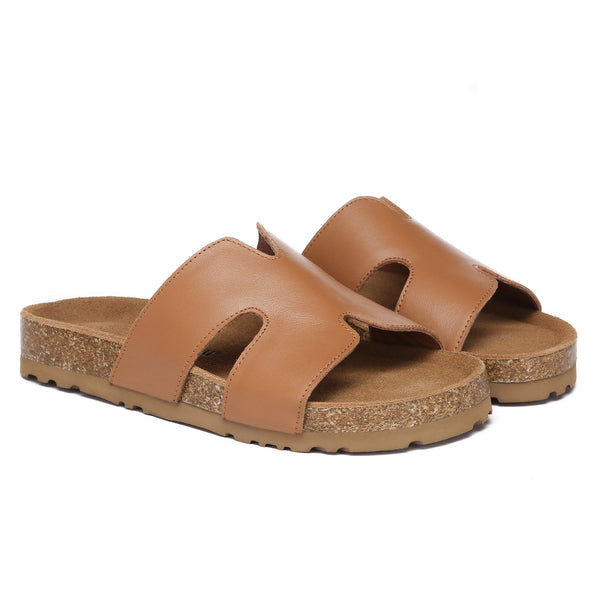 Women Cork Style Leather Slides