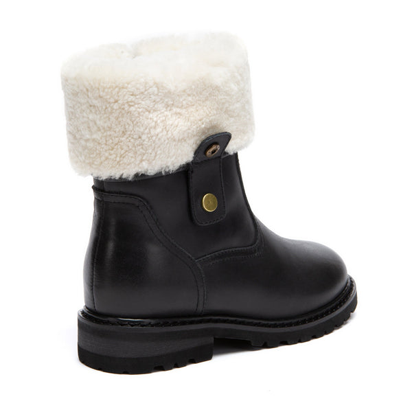Fluffy Collar Leather Boots
