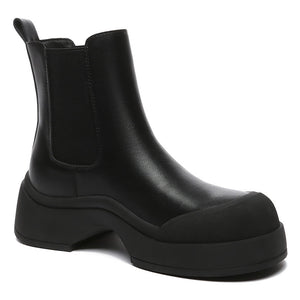 Cindy Women Leather Ankle Chunky Boots
