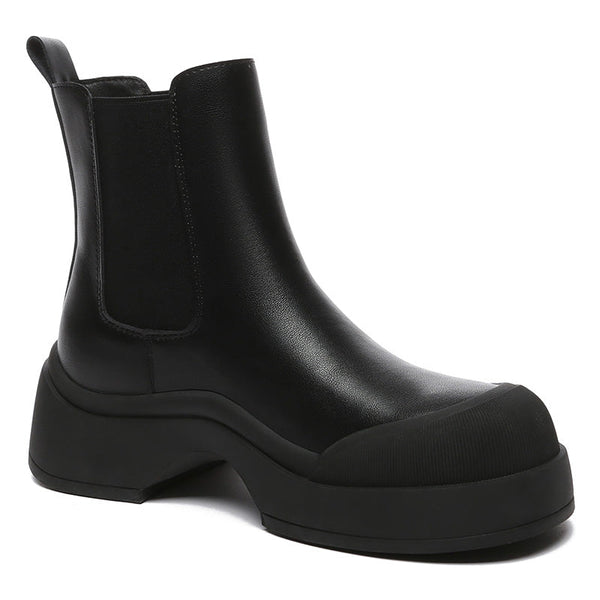 Cindy Women Leather Ankle Chunky Boots