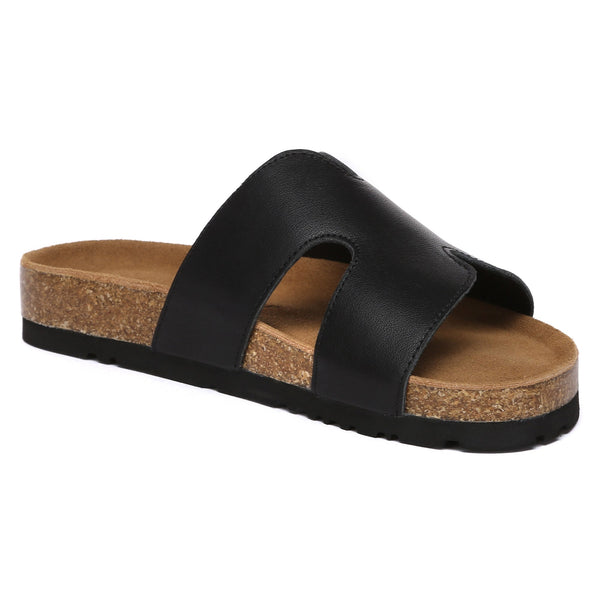 Women Cork Style Leather Slides