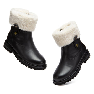 Fluffy Collar Leather Boots