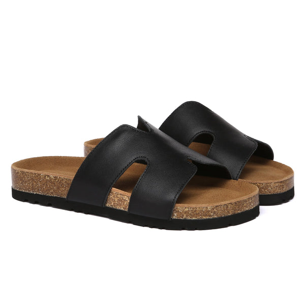 Women Cork Style Leather Slides