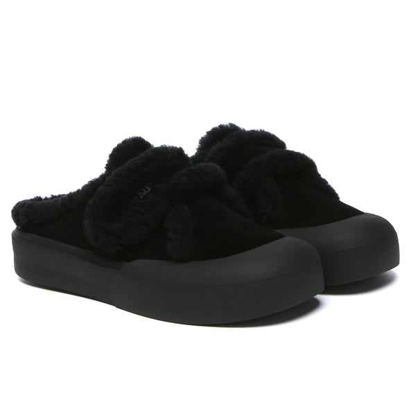 Adjustable Shearling Strap Slippers