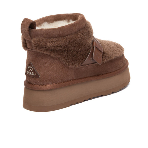 EverUgg Short Maphie UGG boots with plush lining and tan leather exterior, stylish and cozy for winter wear.