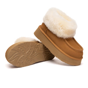 EverUgg Loofee UGG boots in plush, tan leather with cozy shearling lining and sturdy rubber soles.