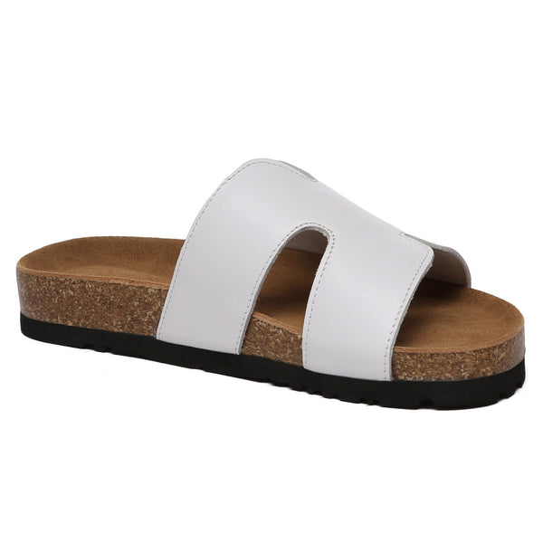 Women Cork Style Leather Slides