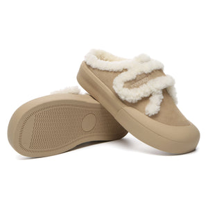 Adjustable Shearling Strap Slippers