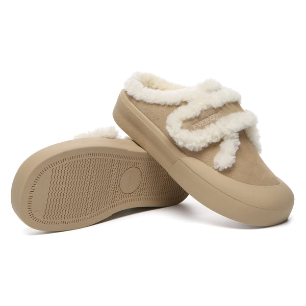 Adjustable Shearling Strap Slippers